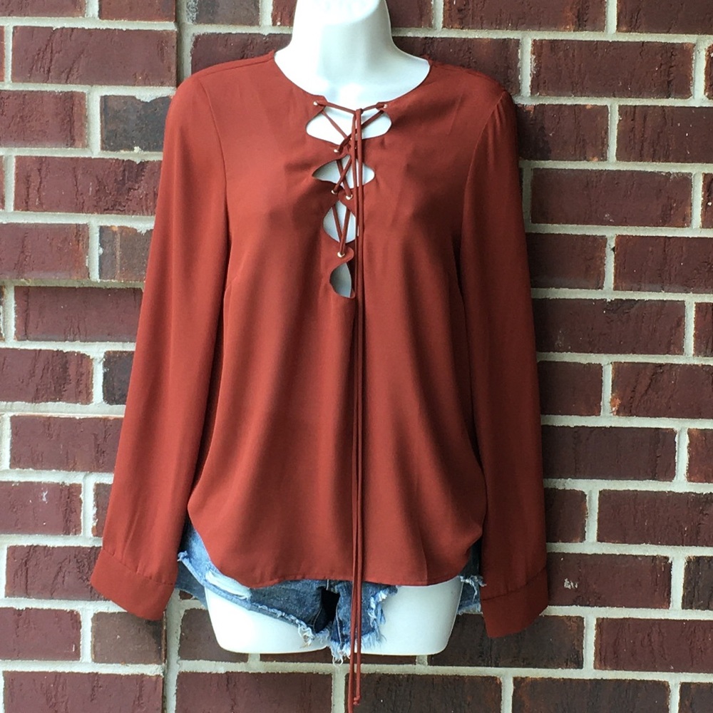 Timing Rust Color Long Sleeve Top With Keyholes - image 2